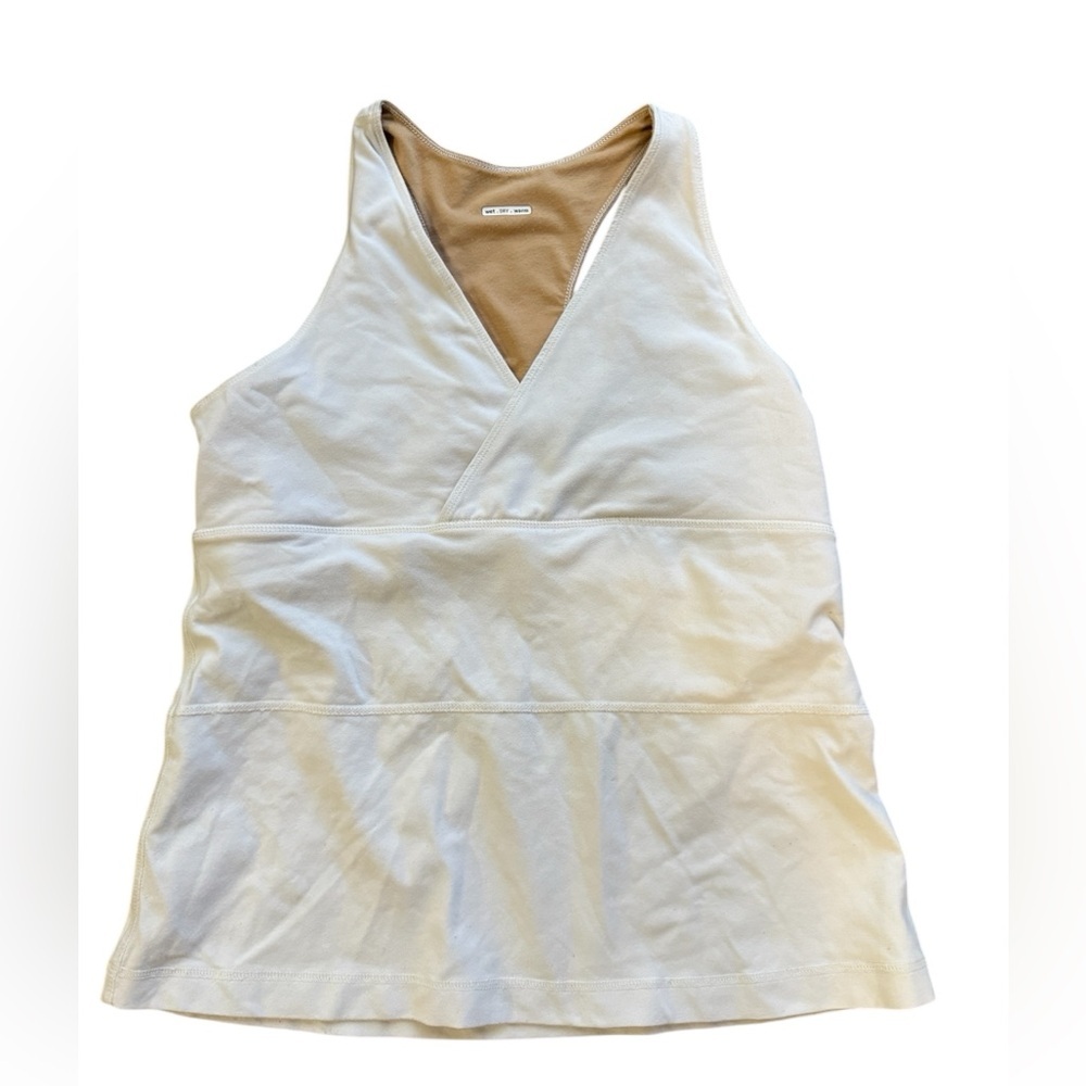 Lululemon athletica White Tank Top, v Neck, cross over front T back, size 4?